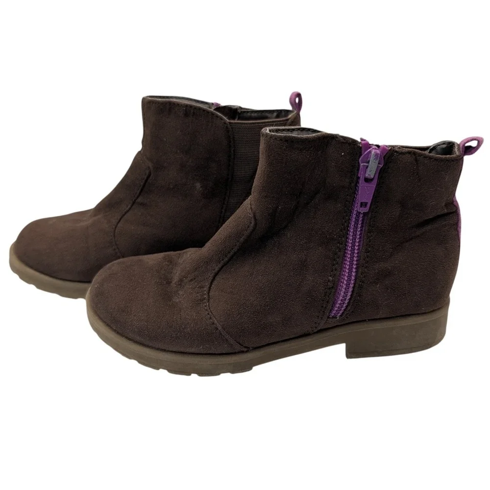 Stride Rite Lucy Two Bootie Brown Purple Zipped Memory Foam Girls Size 10.5 SEE